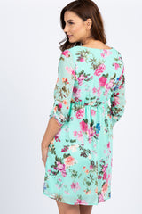 Petite Mint Floral Chiffon Maternity Dress