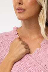 Pink Smocked Ruffle Hi-Lo Maternity Midi Dress