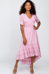 Pink Smocked Ruffle Hi-Lo Maternity Midi Dress