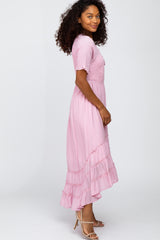 Pink Smocked Ruffle Hi-Lo Midi Dress