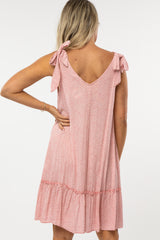 Pink Triangle Print Shoulder Tie Ruffle Hem Maternity Dress