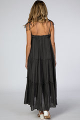 Charcoal Tie Strap Ruffle Maternity Maxi Dress