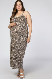 Brown Animal Print Maternity Plus Maxi Dress