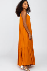 Rust Sleeveless Tiered Maxi Dress