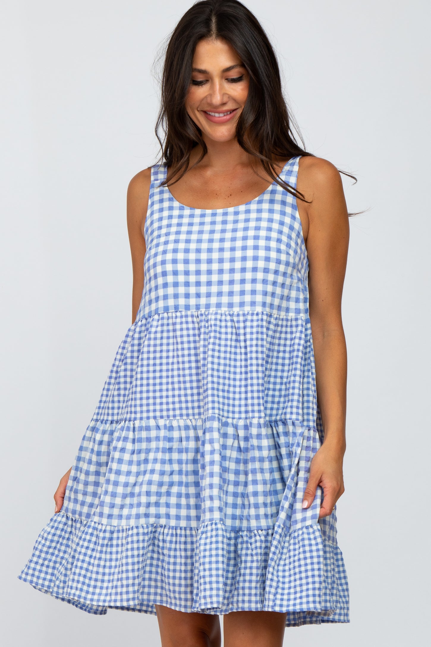 Blue Gingham Tiered Dress PinkBlush Blue Gingham Tiered Dress PinkBlush