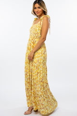 Yellow Floral Smocked Tie Strap Maxi Dress