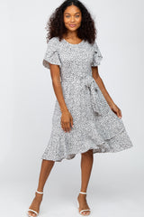 White Polka Dot Ruffle Maternity Dress