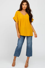 Yellow Babydoll V-Neck Top