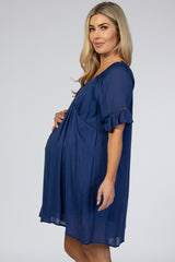 Royal Blue Lace Ruffle Sleeve Maternity Babydoll Dress