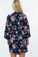 Navy Rose Floral Print Delivery/Nursing Maternity Robe