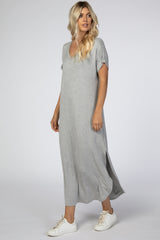 Heather Grey Curved Hem Maxi Dress