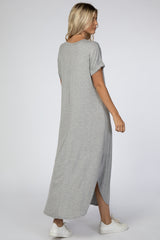 Heather Grey Curved Hem Maxi Dress