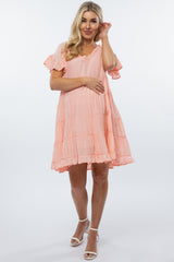 Pink Tiered Ruffle Accent Maternity Dress