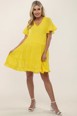 Yellow Tiered Ruffle Accent Maternity Dress