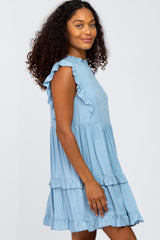 Light Blue Mock Neck Tiered Dress