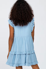 Light Blue Mock Neck Tiered Dress
