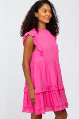 Fuchsia Mock Neck Tiered Dress