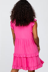 Fuchsia Mock Neck Tiered Dress