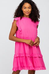 Fuchsia Mock Neck Tiered Dress