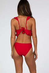 Red Ruffle Accent Bikini Set