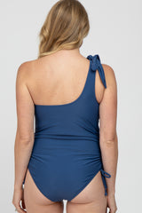 Navy Cutout One Shoulder One-Piece Maternity Swimsuit