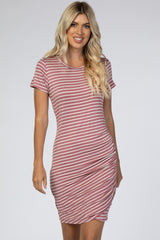 Mauve Striped Wrap T-Shirt Dress