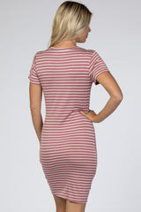 Mauve Striped Wrap T-Shirt Dress