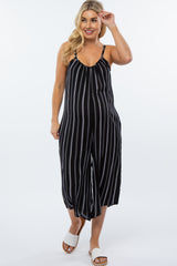 Black Striped Crop Maternity Jumpsuit