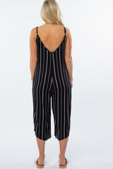 Black Striped Crop Maternity Jumpsuit