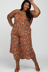 Camel Floral Plus Maternity Jumpsuit