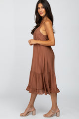 Mocha Ruffle Hem Midi Dress