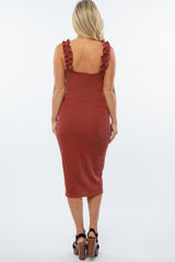 Rust Fitted Ruffle Strap Maternity Dress