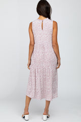 Mauve Printed Ruffle Hem Hi-Low Midi Dress