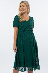 Forest Green Swiss Dot Midi Maternity Dress