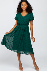 Forest Green Swiss Dot Midi Maternity Dress
