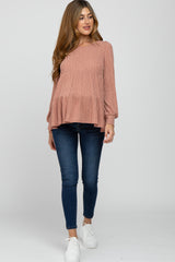 Mauve Tiered Long Sleeve Maternity Top