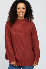 Rust Pullover Knit Mock Neck Maternity Sweater