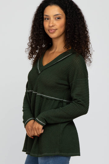Olive Waffle Knit Peplum Top