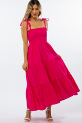 Fuchsia Tiered Shoulder Tie Dress