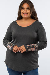Charcoal Colorblock Sleeve Maternity Plus Top
