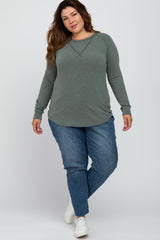 Olive Soft Knit Plus Long Sleeve Top