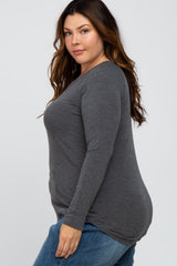 Charcoal Soft Knit Plus Long Sleeve Top