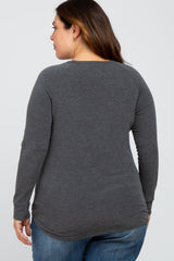Charcoal Soft Knit Plus Long Sleeve Top