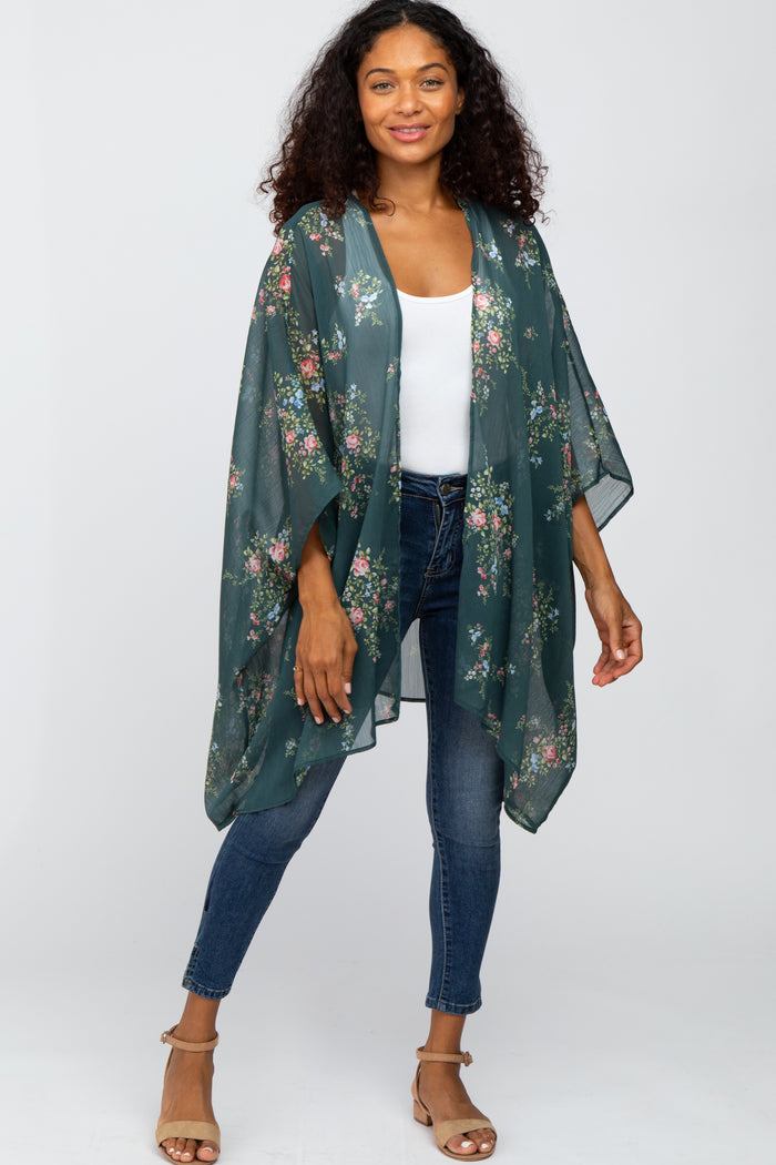 Forest Green Floral Print Cover Up