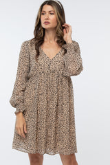 Beige Leopard Print Chiffon Back Cutout Maternity Dress