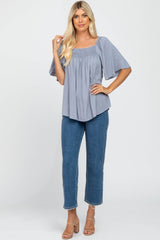 Grey Linen Smocked Short Sleeve Top