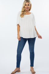 White Linen Smocked Short Sleeve Maternity Top