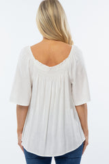 White Linen Smocked Short Sleeve Maternity Top