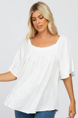 White Linen Smocked Short Sleeve Maternity Top