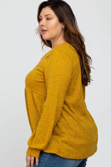 Yellow Textured Knit Babydoll Long Sleeve Plus Top